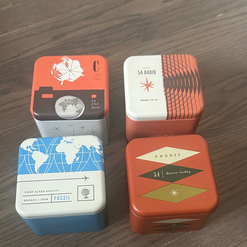Fossil Vintage Tin Box Collection of 4 - all brand new